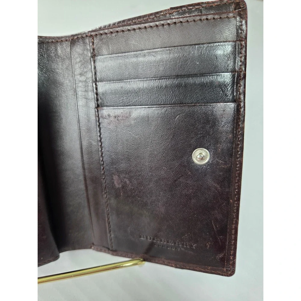 Burberry Nova Check Canvas Leather Bifold Wallet Brown Kiss Lock Coin Pouch